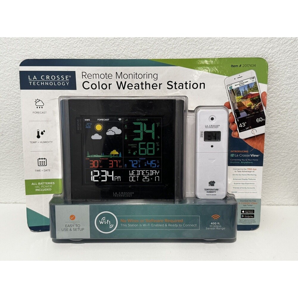 La Crosse Color Weather Forecast Station Wireless Remote Monitoring New Sealed
